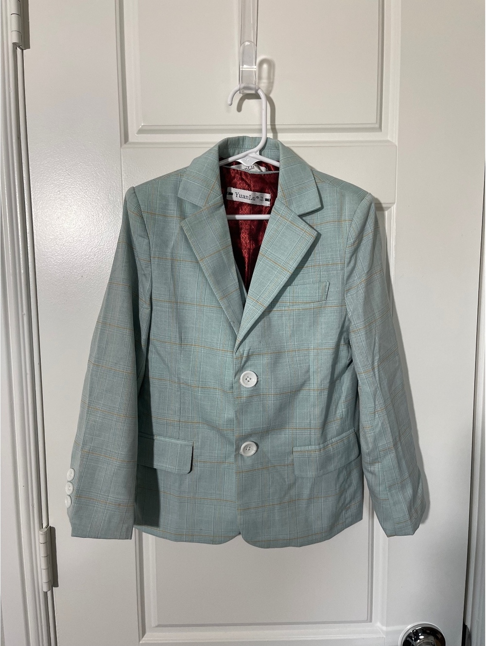 Boys Suits for Kids Size 6 Light Green Plaid 2 Pieces NO PANTS K152